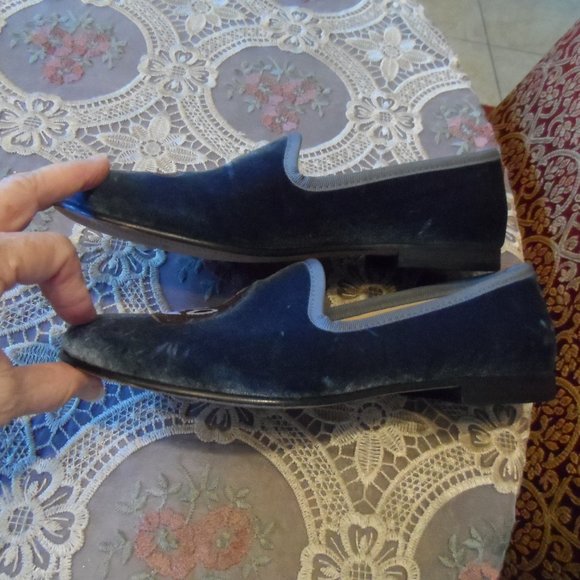 Del Loro Light Blue Velvet Poop Emoji Slip On Loafers Size 6.5M - Picture 10 of 14